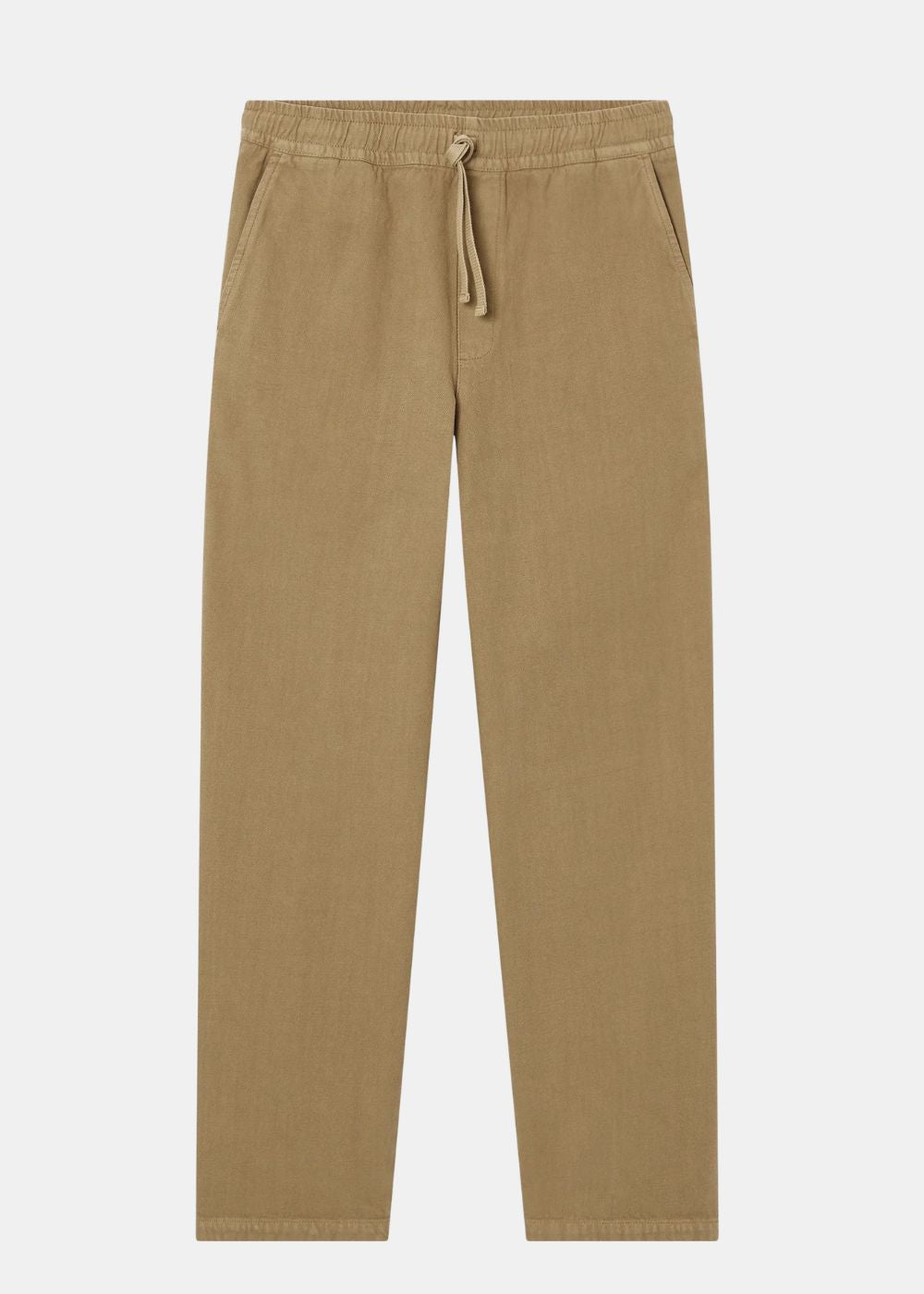 Packshot de face du pantalon Verlaine A.P.C. beige avec taille élastique et cordon de serrage.