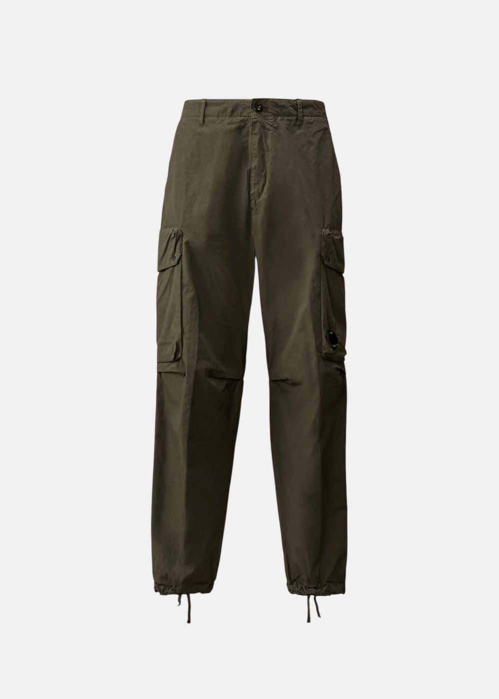 Pantalon cargo C.P. Company Microreps gris, coupe ample, avec lentille signature sur la poche cargo.
