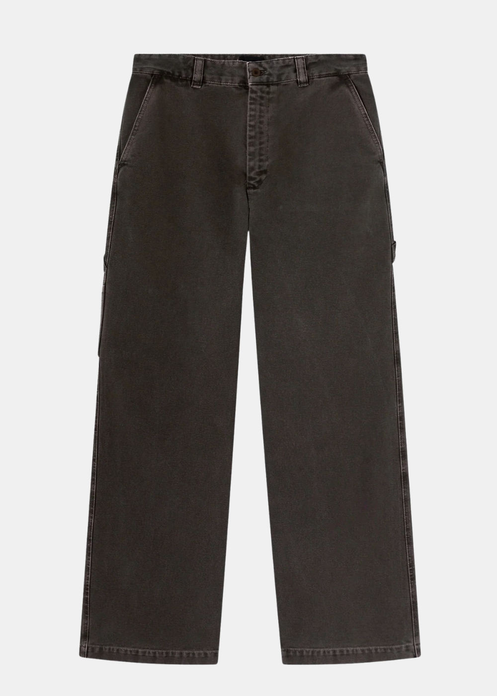 Packshot à plat de face du pantalon A.P.C. style workwear marron délavé à coupe large
