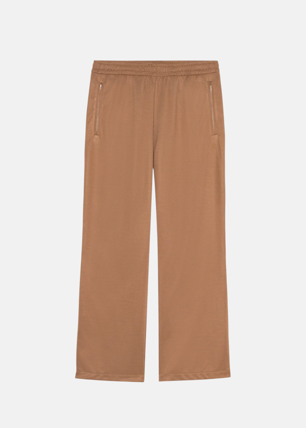Pantalon de survêtement Études Studio marron avec taille élastique et logo "É" brodé, vue de face sur fond gris.