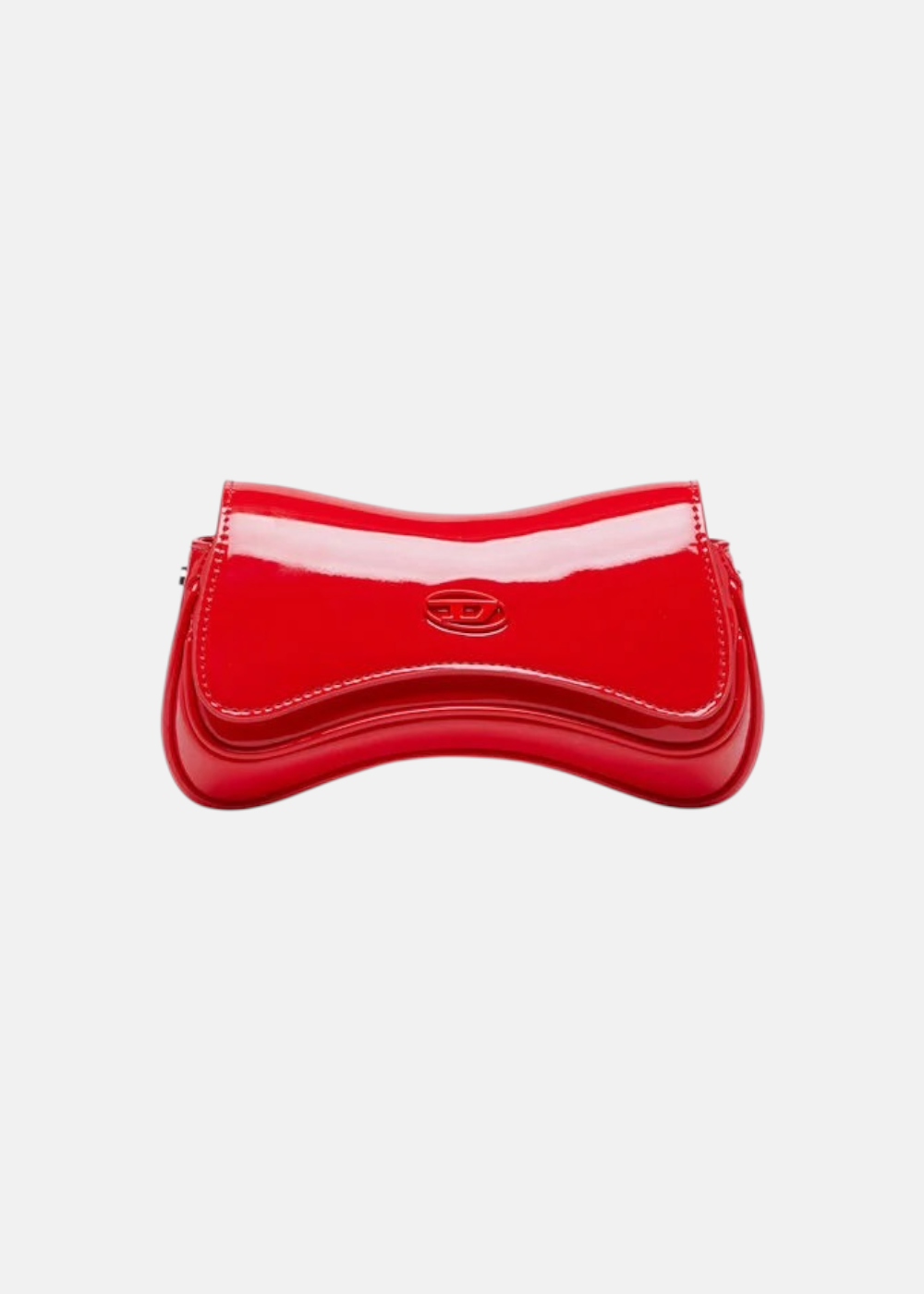 Petit sac bandoulière Diesel Play Crossbody Xs en polyuréthane rouge brillant, design inspiré d'une manette de jeu avec logo Diesel.