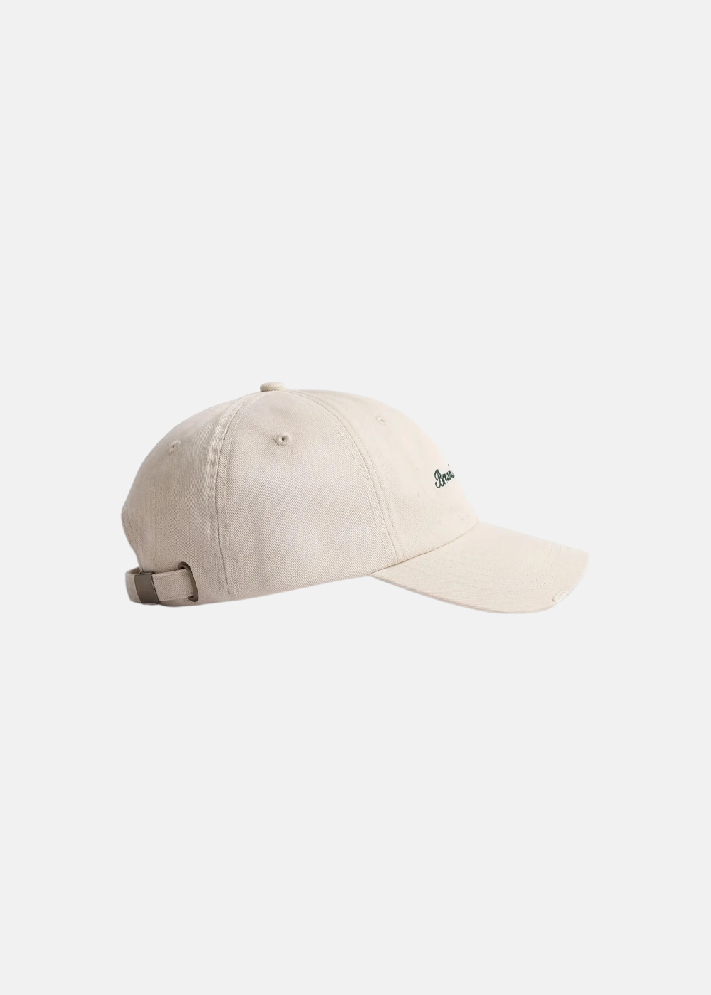 cette photo montre le profil de la casquette beige brams fruit logo script