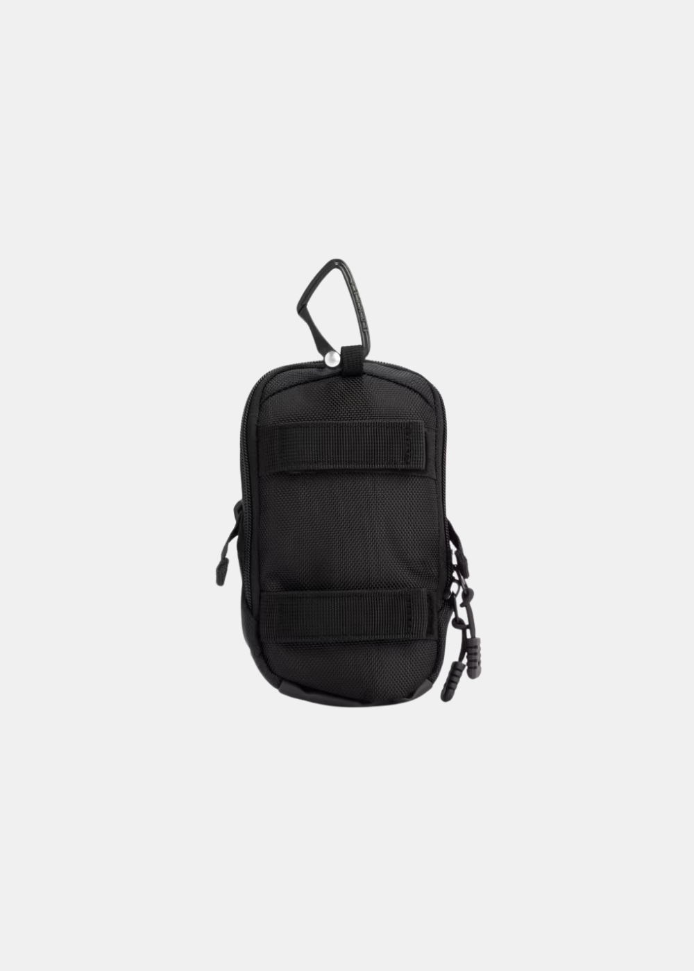 Vue de dos de la pochette Oakley noire avec passants de fixation webbed et mousqueton
