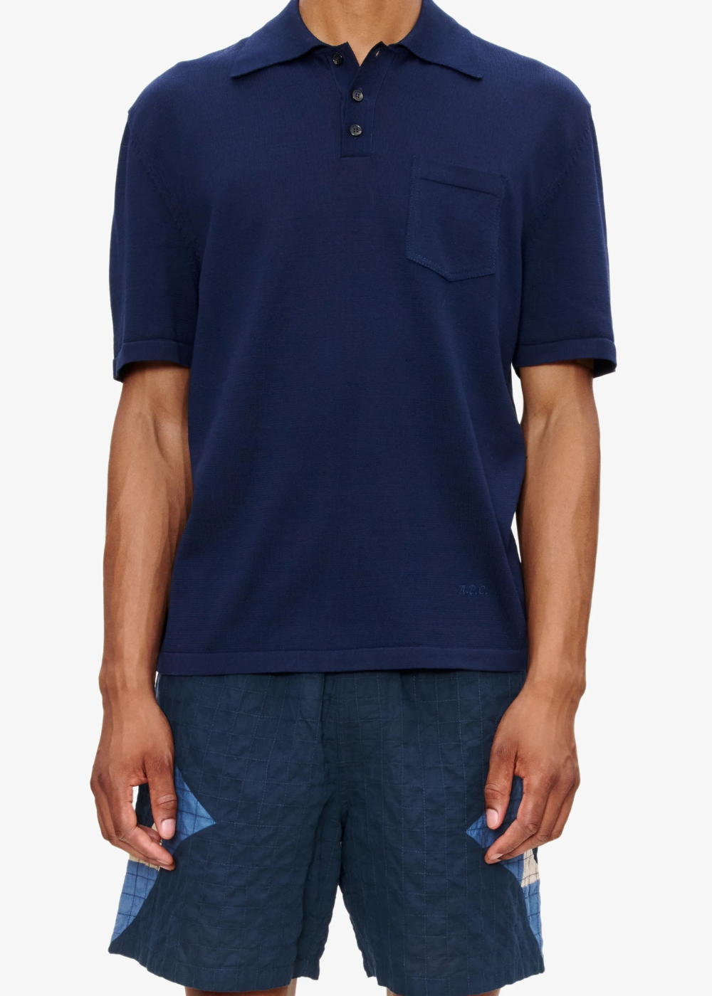 Polo Homme A.P.C. Colin en coton fil d'Écosse marine, col boutonné et manches courtes, vue de face