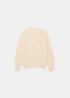 Packshot de face du pull col rond Lacoste beige en maille épaisse de laine.