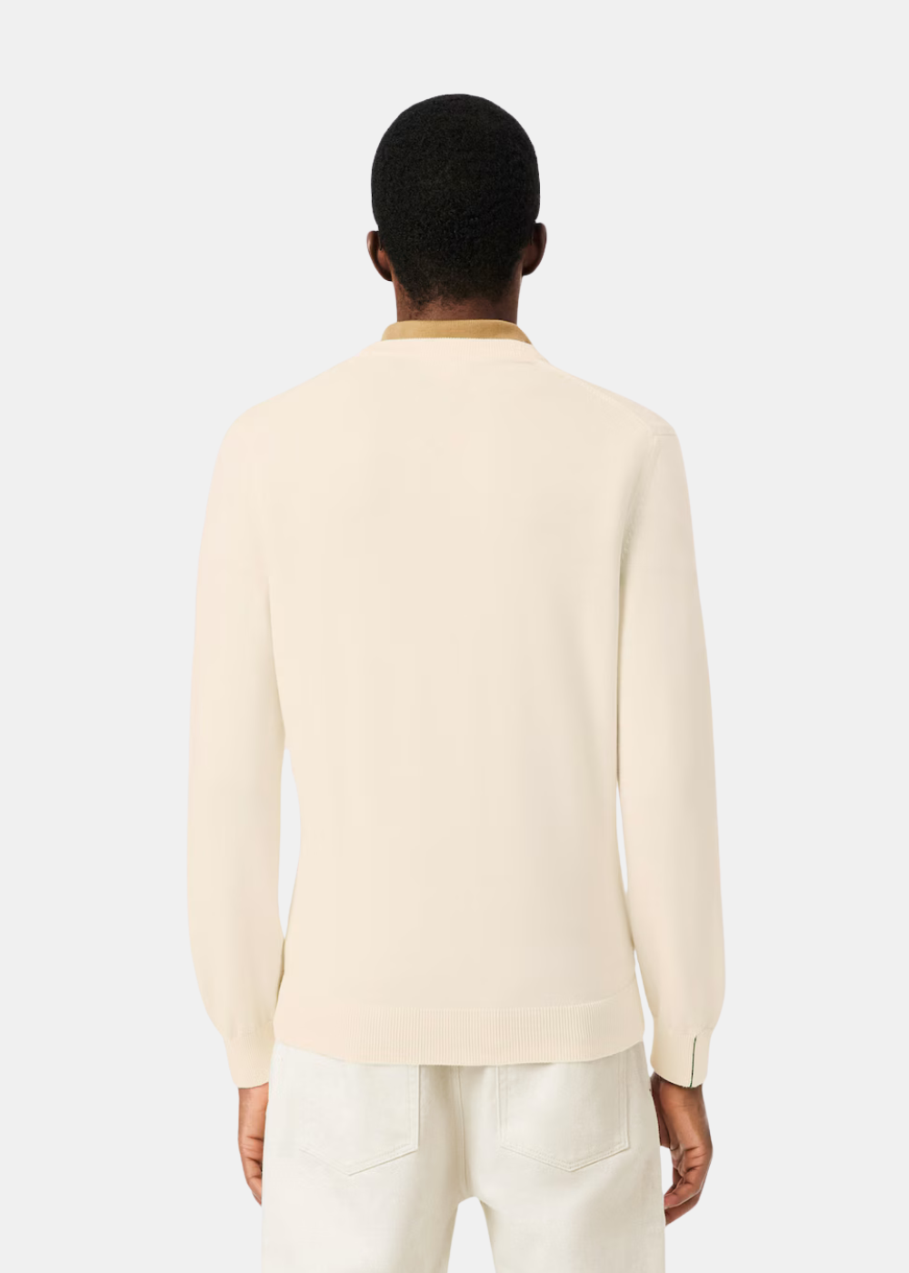 Vue de dos du pull col rond Lacoste crème coupe classique en jersey de coton.