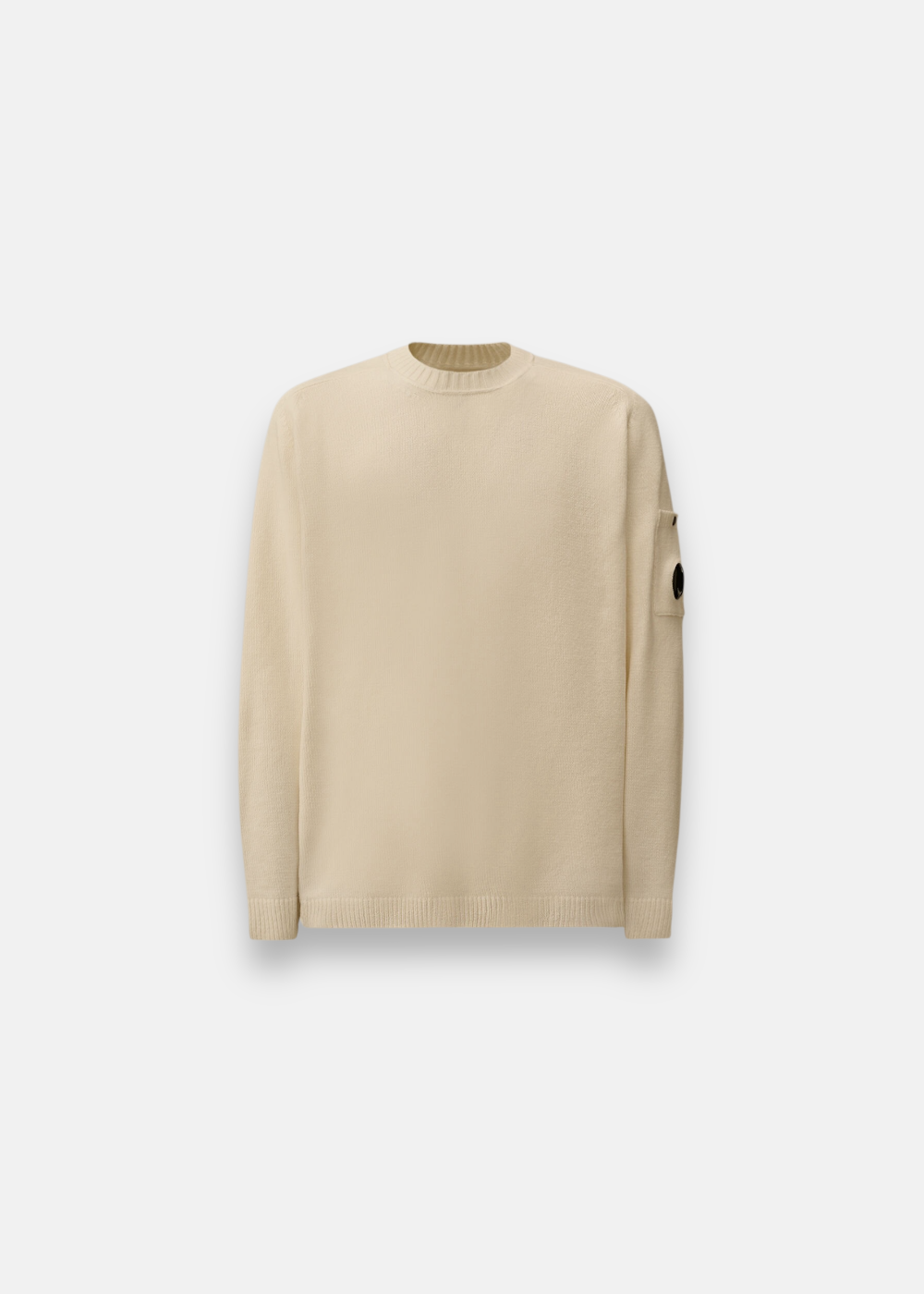 Pull C.P. Company en chenille de coton blanc avec col rond et poche lentille sur la manche de face