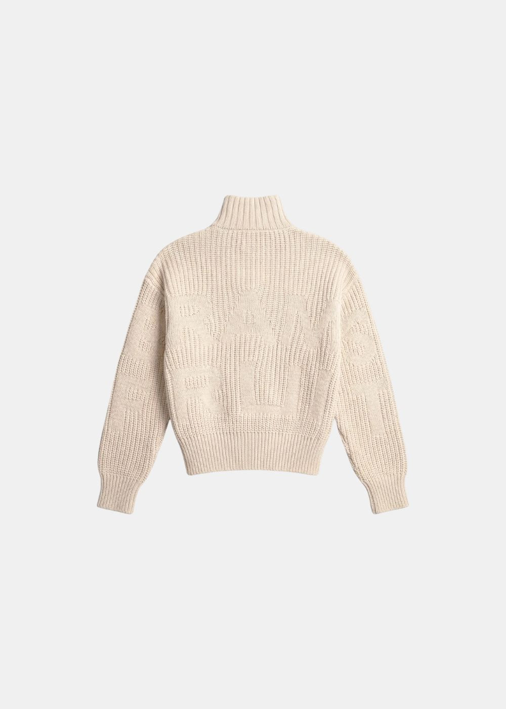 Jersey Brams Fruit Fisherman beige con texto tejido de la marca en la espalda vista posterior