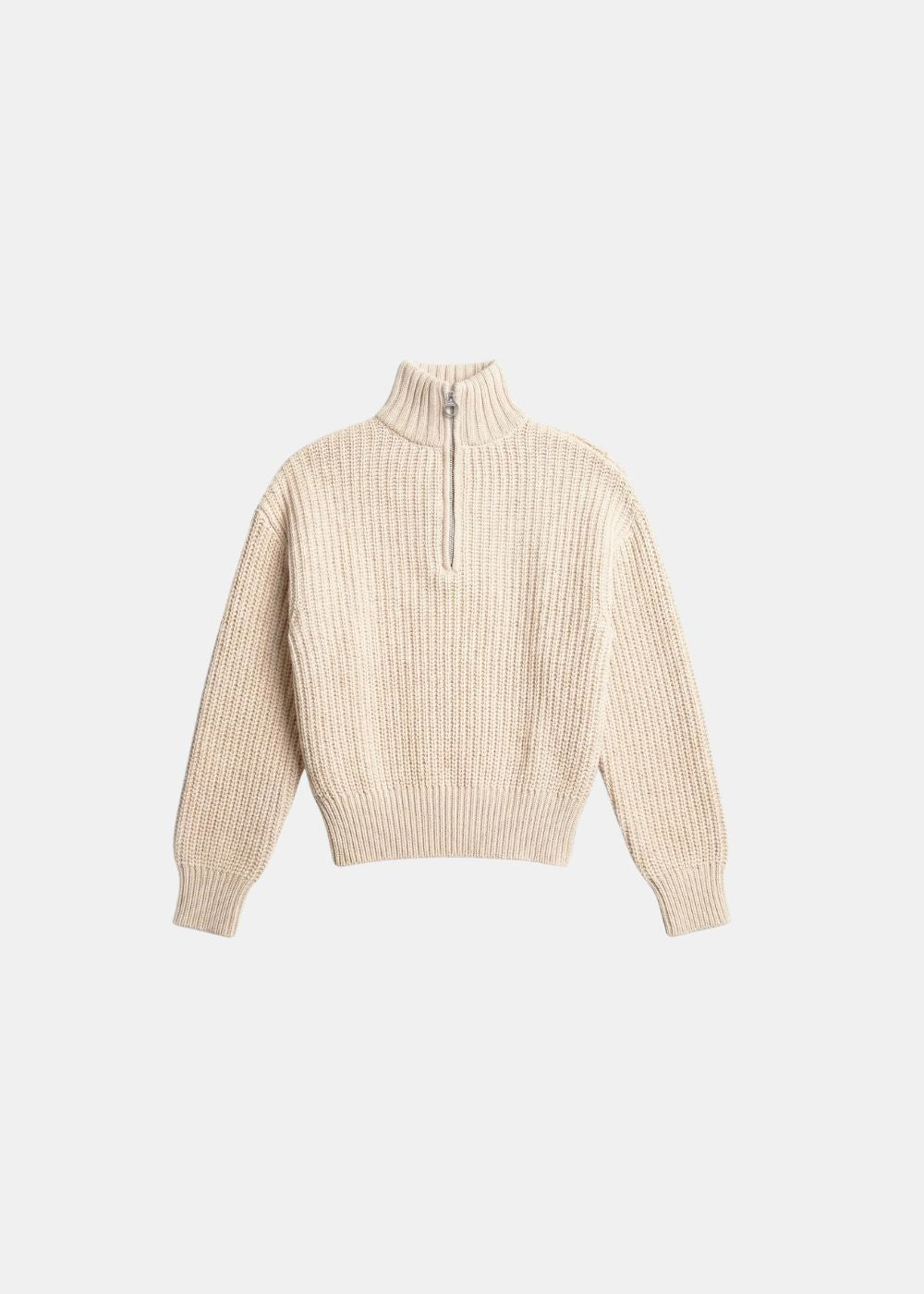 Jersey Homme Brams Fruit Fisherman beige de punto acanalado con cuello medio zip vista frontal