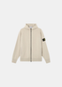 Pull zippé à capuche Stone Island Stretch RWS sable vue de face avec fermeture éclair centrale et poches latérales
