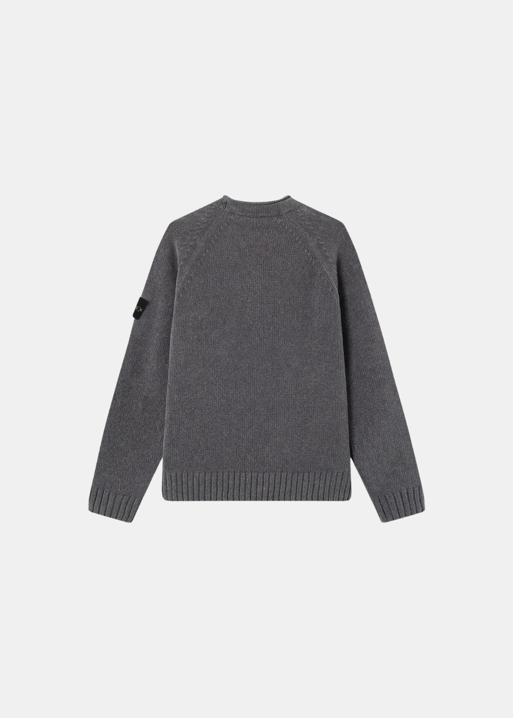 Packshot vu de dos du pull en maille chenille moulinée gris Stone Island avec emmanchures raglan