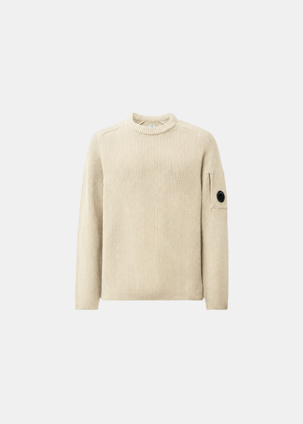 Pull col rond Homme C.P. Company côtelé Lens en coton mélangé beige vue de face