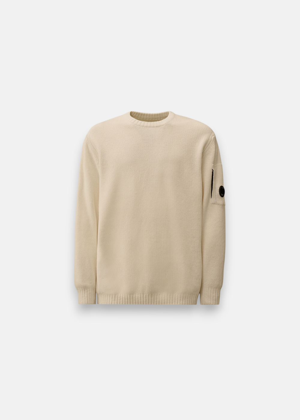 Pull CP Company en coton chenille blanc, coupe régulière, col rond, modèle teinté en pièce.