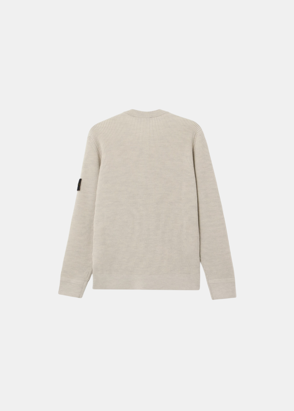 Packshot vu de dos du pull en laine RWS côtelée couleur sable Stone Island