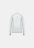 Rashguard blanc Oakley à manches longues et col montant, avec coutures noires apparentes, vue de face.
