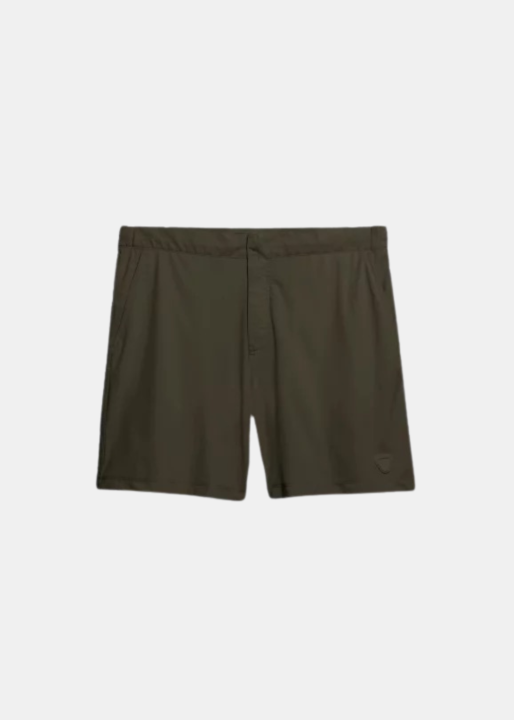 Short de bain Gertrude Jean en nylon stretch kaki avec coupe droite et logo discret sur la cuisse