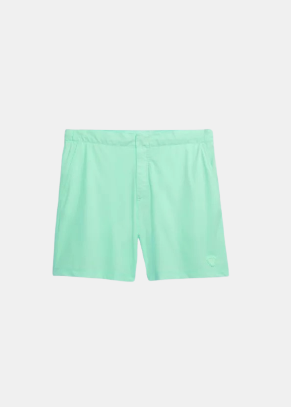 Short de bain Gertrude Jean en nylon stretch menthe avec écusson logo discret sur la cuisse