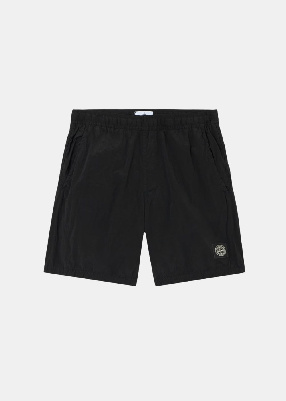 Short de bain homme Stone Island en nylon metal noir avec patch logo boussole sur la jambe gauche.
