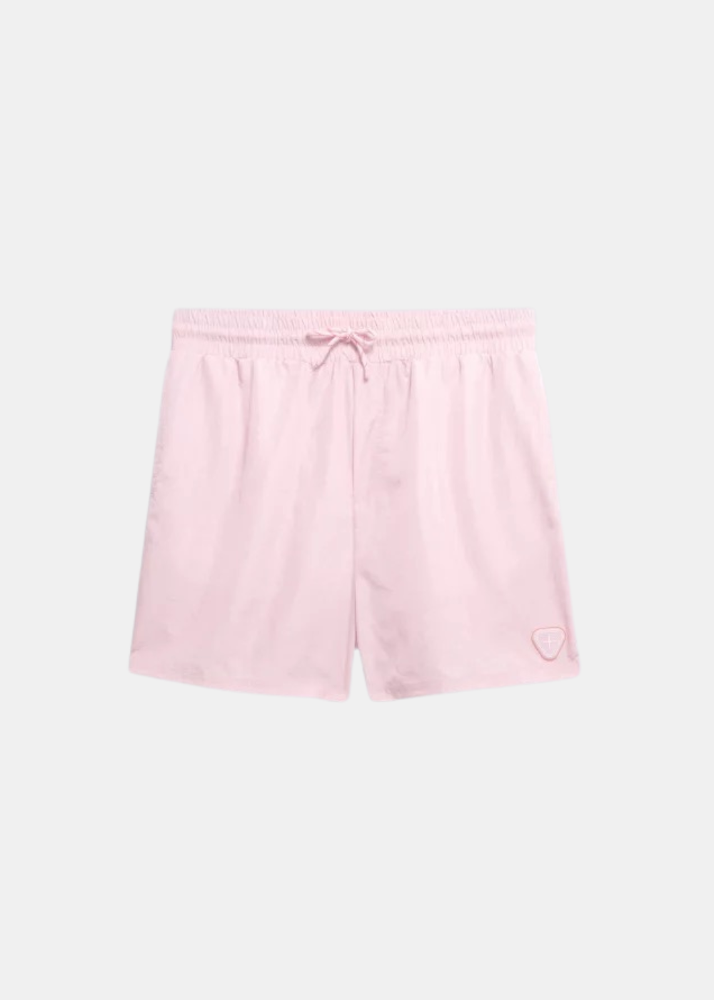 Short de bain rose Gertrude en nylon avec taille élastique, cordon de serrage et logo écusson ton sur ton.