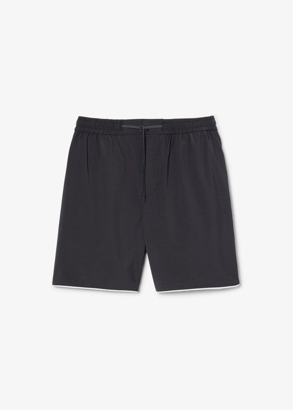 Vue de face complète du short Lacoste Relaxed Fit en laine mélangée grise sur fond blanc.