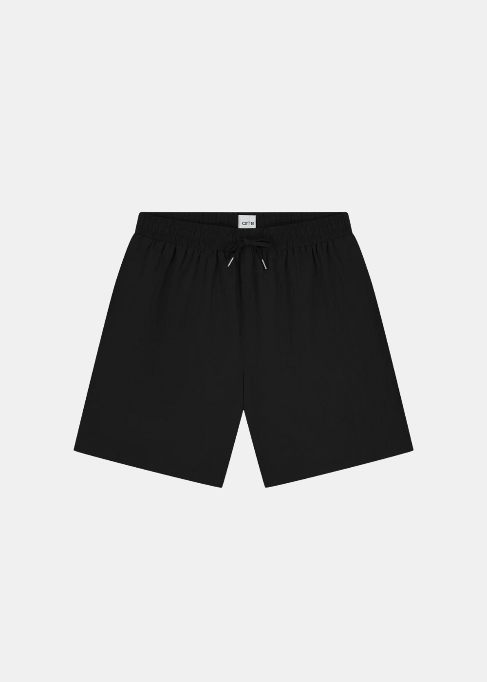 Short en mesh noir Arte Antwerp avec taille élastique et cordons de serrage, vue de face.