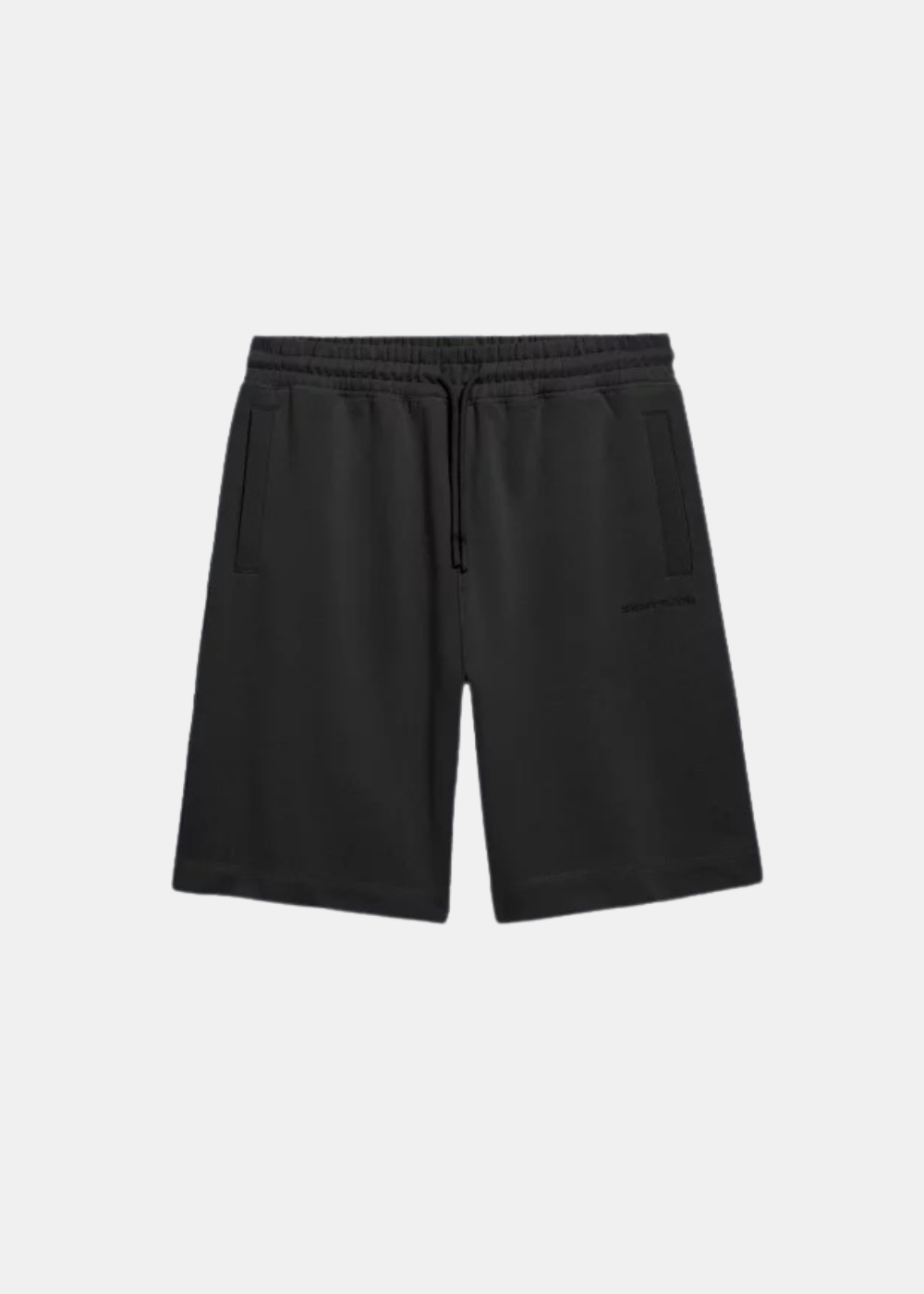 Packshot de face du short en molleton noir Gertrude Yann avec taille élastique et cordons de serrage.