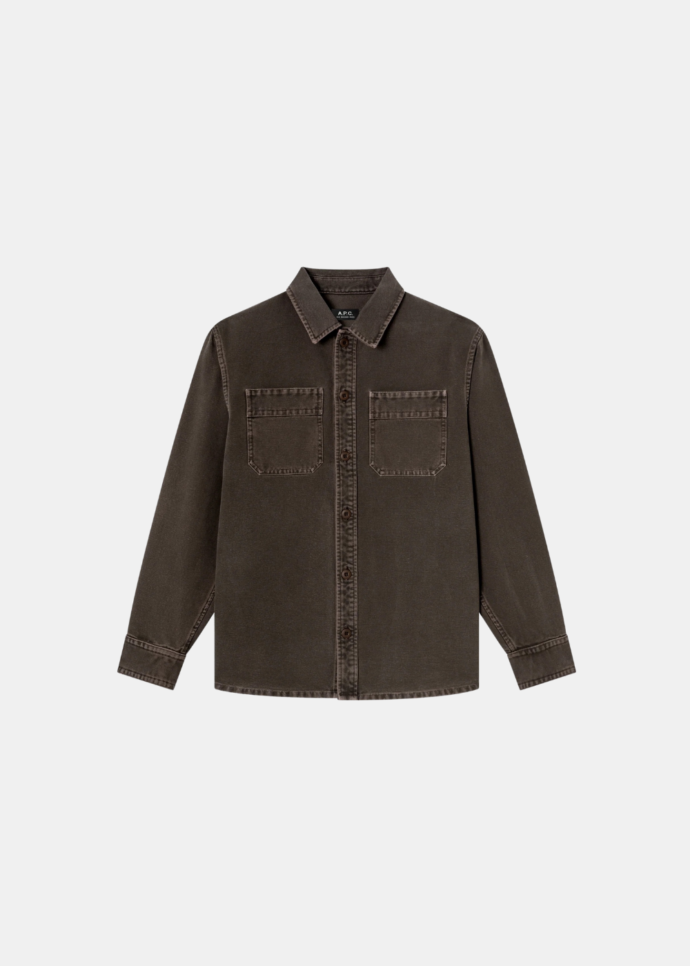 Surchemise Homme A.P.C. Workwear en coton recyclé marron à deux poches plaquées vue de face