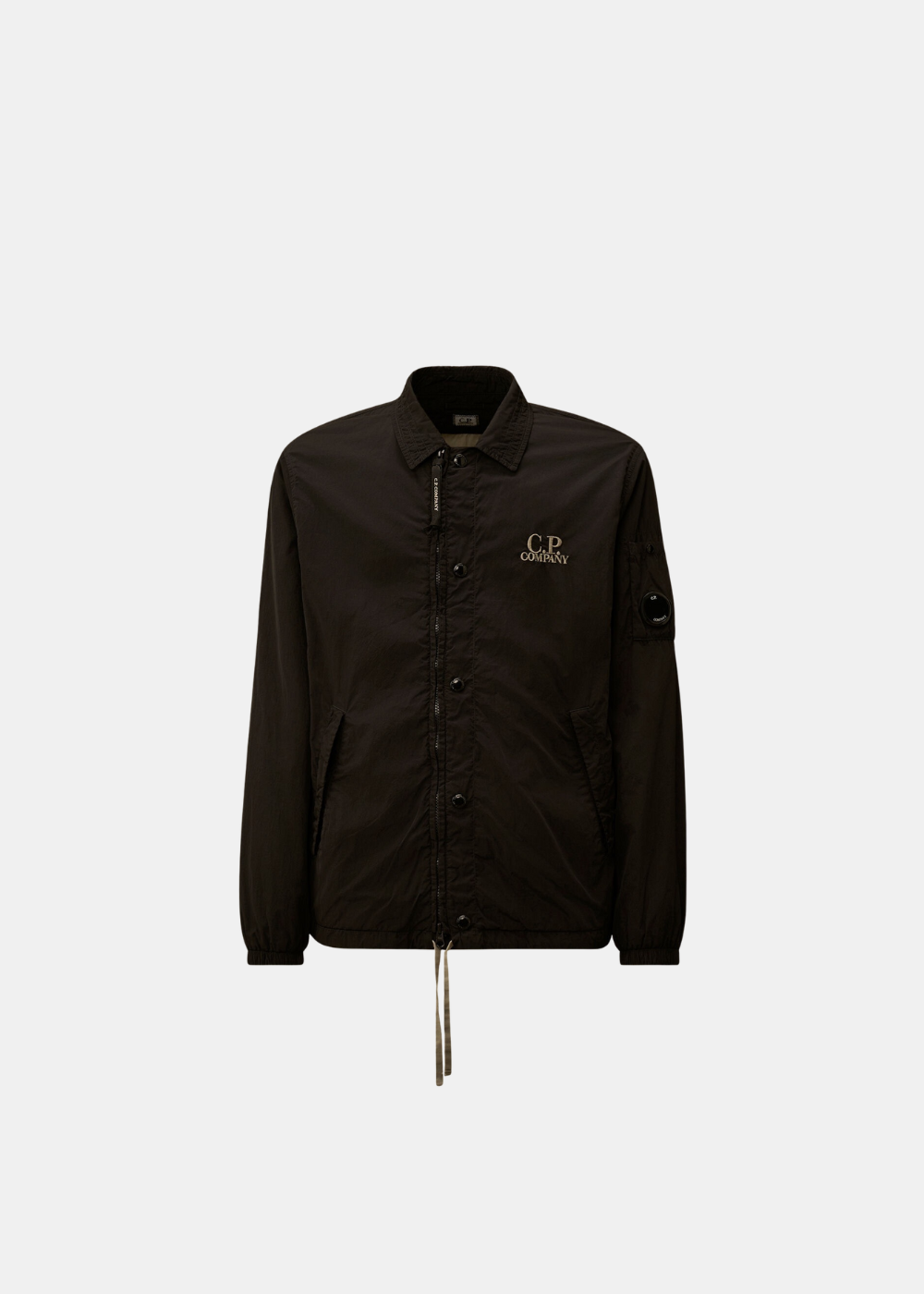 Surchemise noire CP Company en nylon Chrome-R avec col classique et logo brodé sur le torse