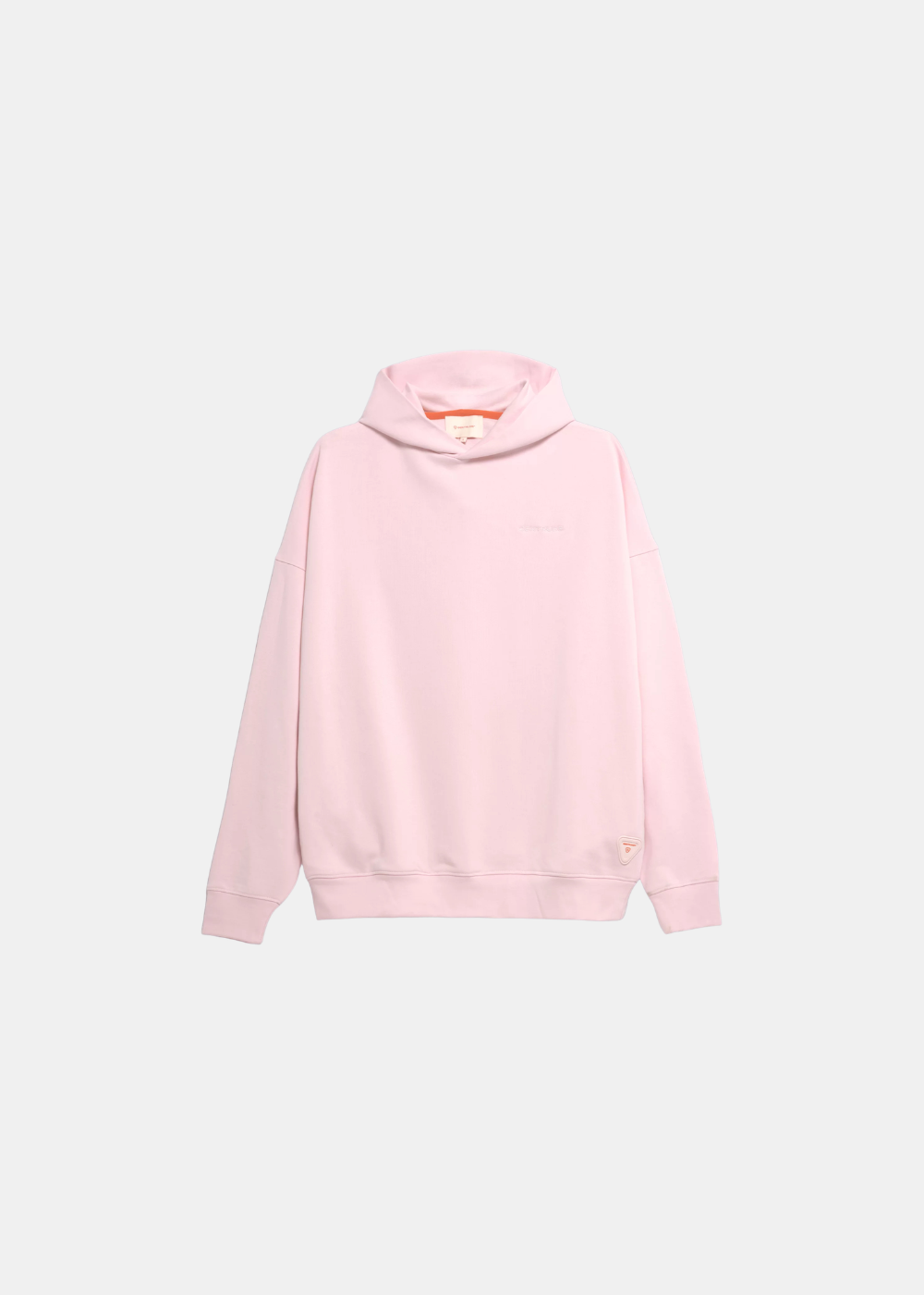 vue du face du sweat à capuche Gertrude rose avec logo dans le dos