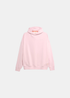 vue du face du sweat à capuche Gertrude rose avec logo dans le dos