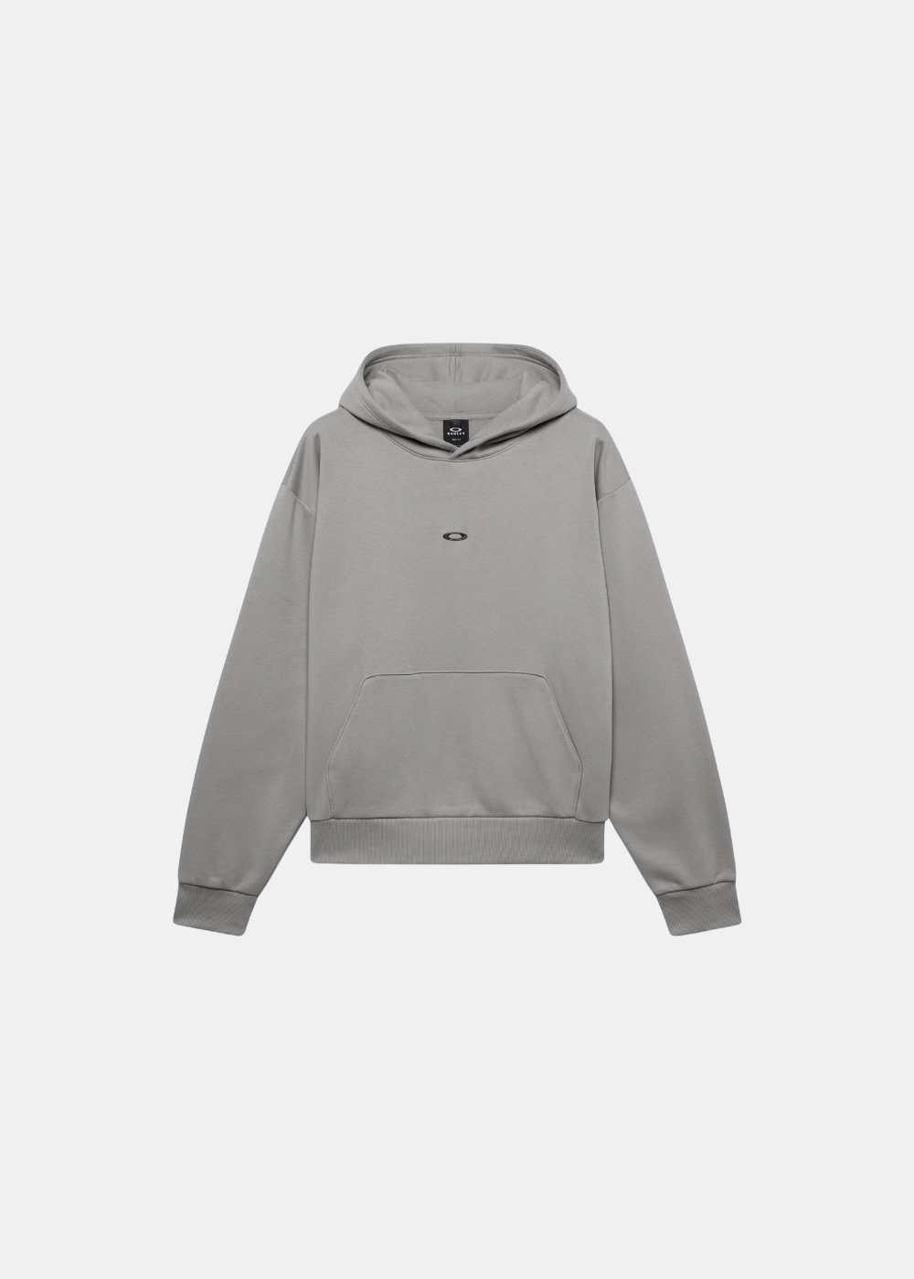 Packshot de face du sweat à capuche homme Oakley Metal Rise Hoodie gris avec poche kangourou et logo Ellipse