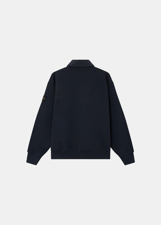 Vue de dos à plat du sweat à col boutonné en coton bleu marine Stone Island