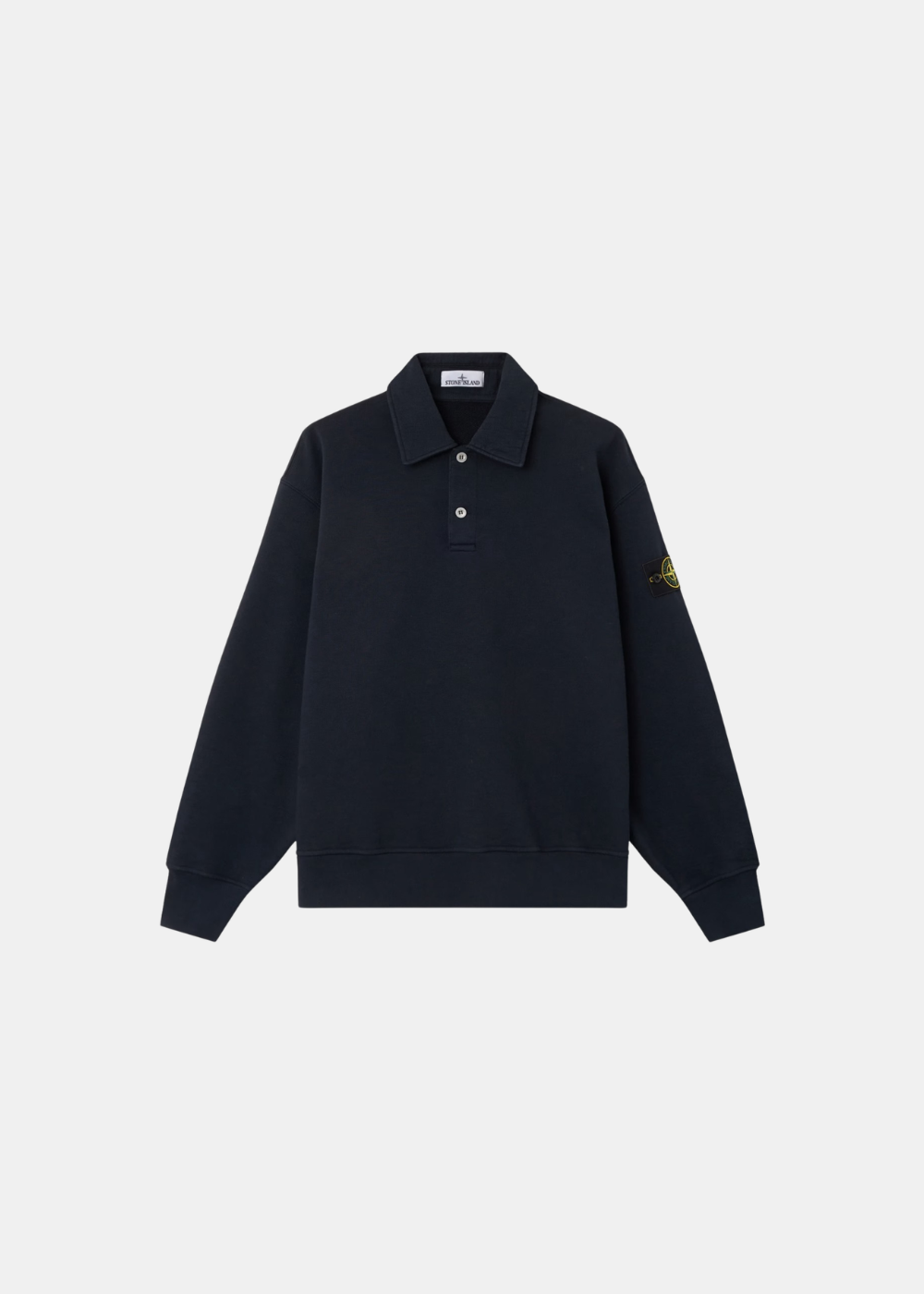 Sweat Homme Stone Island à col chemise boutonné en coton bleu marine vue de face