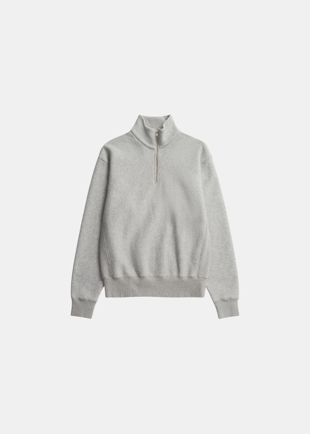 Packshot de face du sweat col zippé homme Norse Projects Flossli Half-Zip gris chiné à plat