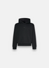 Hoodie noir Oakley Metal Rise avec capuche et logo métallisé argenté sur la poitrine sur fond neutre.