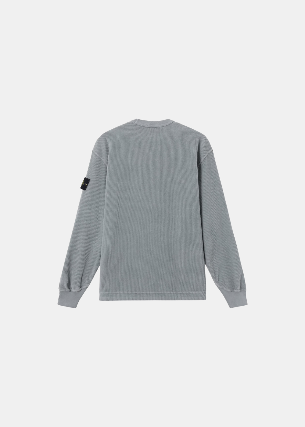 Packshot vu de dos du sweat en jersey velours côtelé gris Stone Island