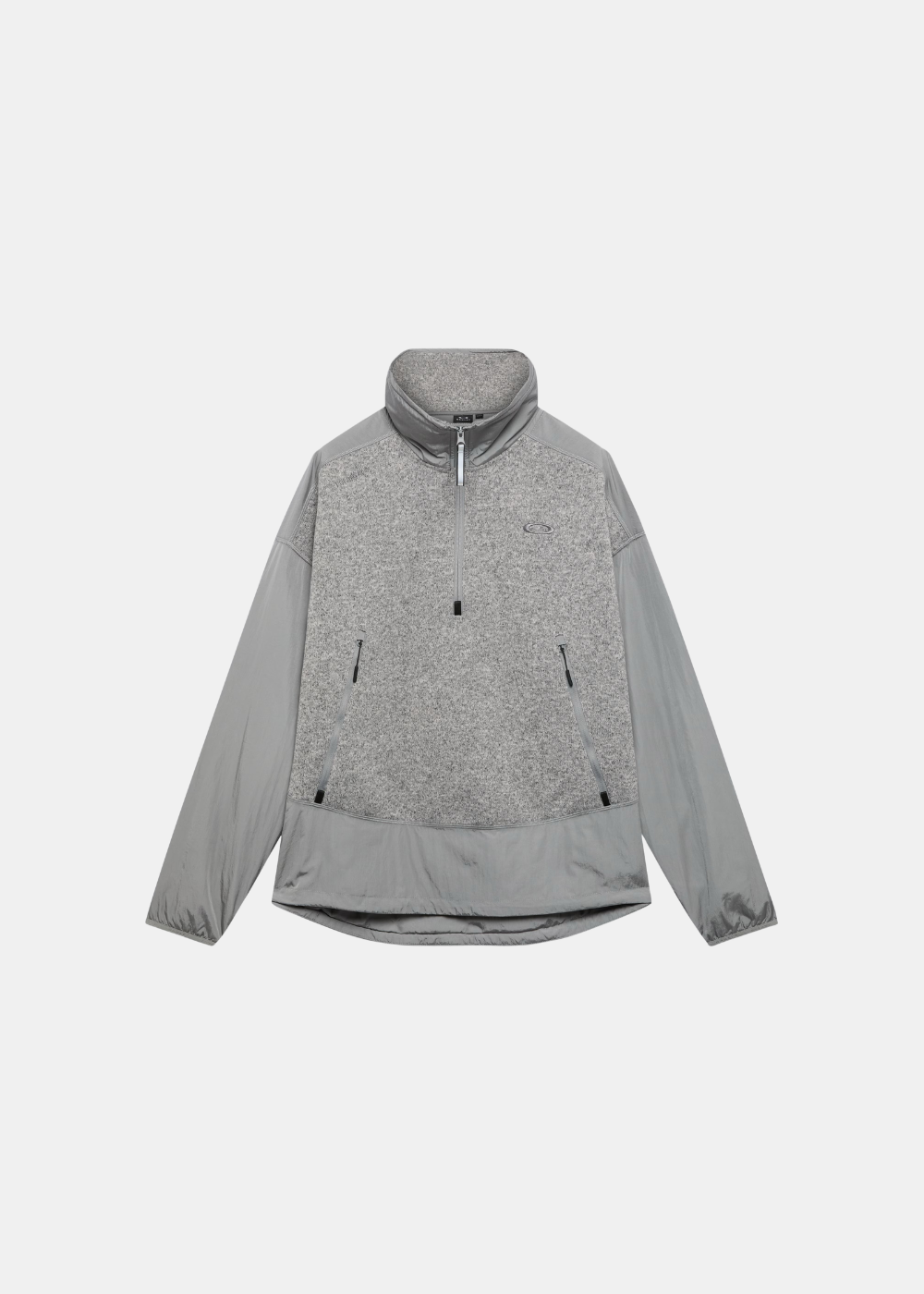 Packshot face du sweat Oakley Heirloom Polartec gris bimatière avec col montant zippé