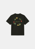 Packshot du t-shirt noirFlora 2.0 Bram’s Fruit montrant le visuel circulaire de tulipes rouges et jaunes.
