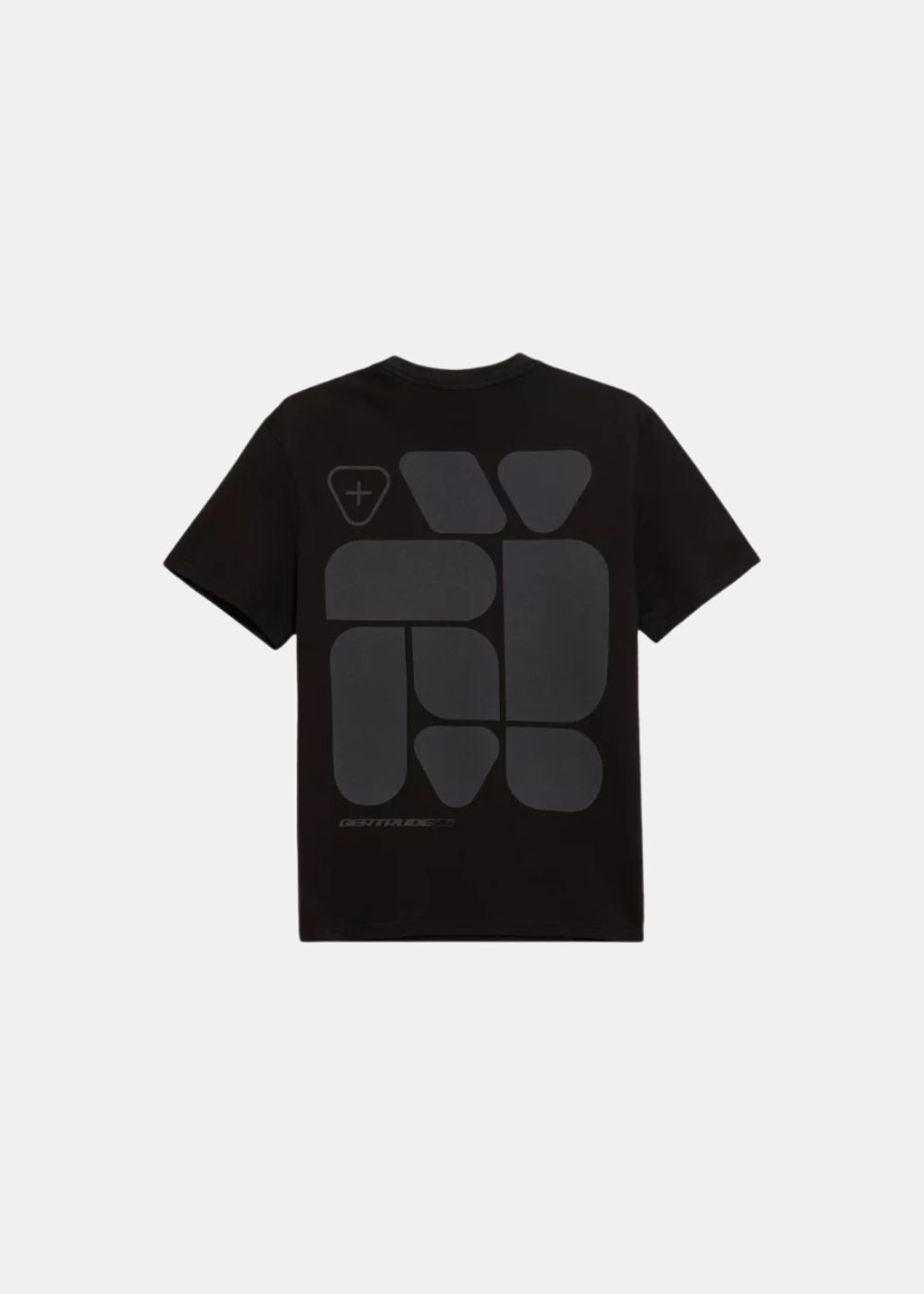 vue de face a plat sur fond blanc du t-shirt gertrude leonce geometry noir
