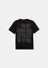 vue de face a plat sur fond blanc du t-shirt gertrude leonce geometry noir