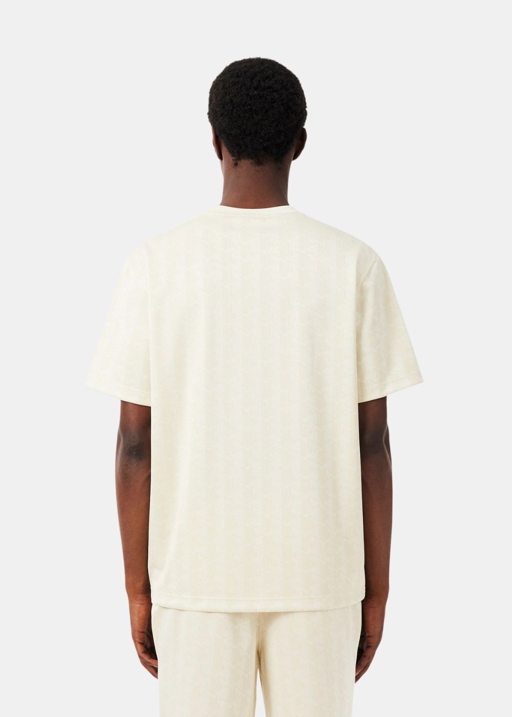 Vue de dos du t-shirt Lacoste crème coupe classique en jacquard