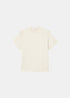 Packshot de face du t-shirt Lacoste crème en maille jacquard avec monogramme ton sur ton.