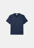Packshot de face du t-shirt Lacoste marine en maille jacquard avec monogramme ton sur ton.