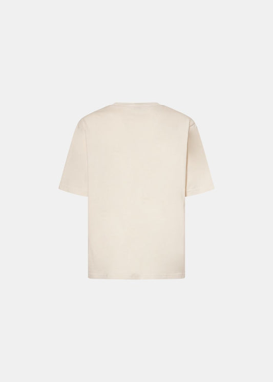 Vue de dos du t-shirt Oakley Metal Rise beige en coton suédé coupe boxy.