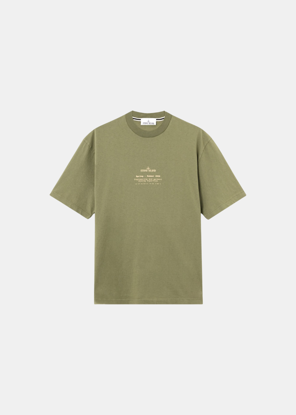 T-shirt Stone Island kaki en coton biologique avec petit logo boussole imprimé sur la poitrine.