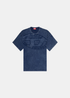 Packshot du t-shirt en coton bleu délavé Diesel avec grand logo Oval D appliqué sur la poitrine