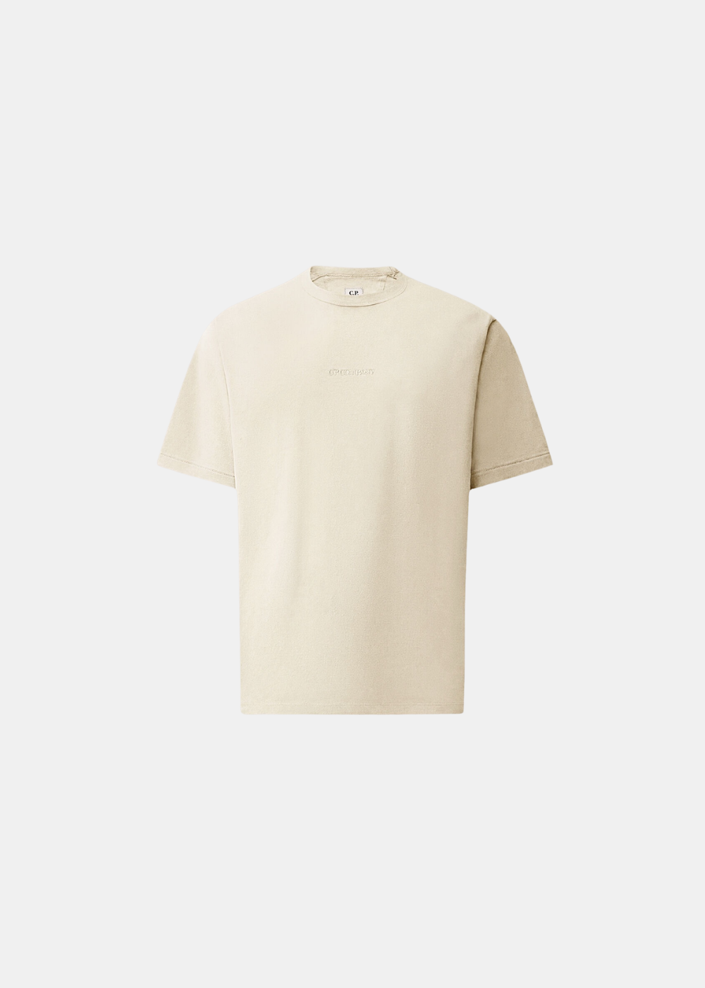 T-shirt Homme C.P. Company 1020 Jersey Old Dye beige avec logo brodé sur la poitrine vue de face