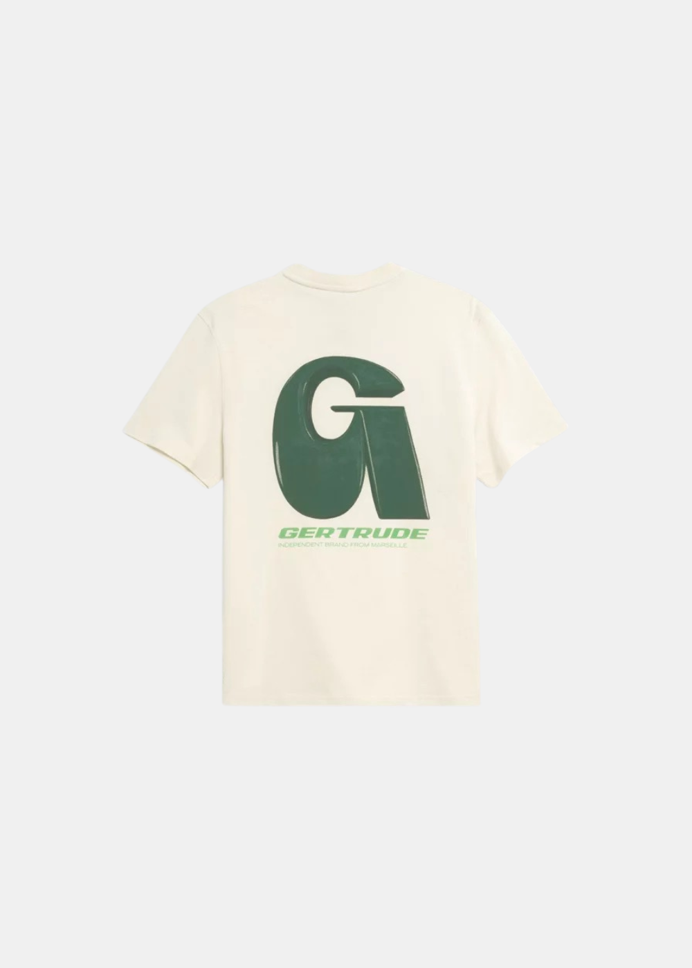 T-shirt pour homme crème Gertrude avec grand imprimé graphique lettre G et logo au dos, vue arrière
