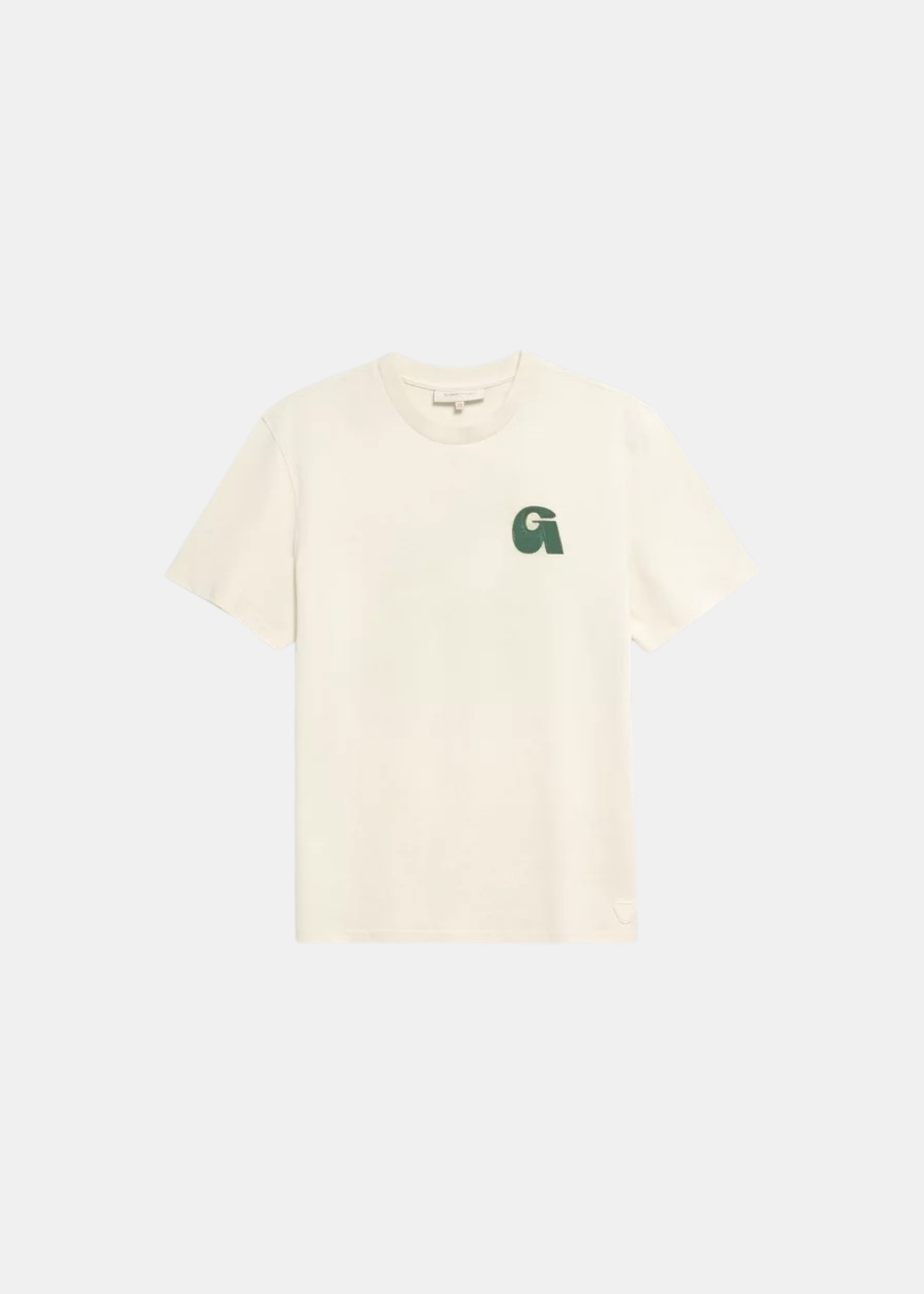 T-shirt pour homme couleur crème Gertrude avec petit logo lettre G vert sur la poitrine, vue de face