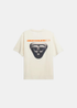 Packshot de dos du t-shirt écru Gertrude Leonce avec grand imprimé photo gris et logo orange.